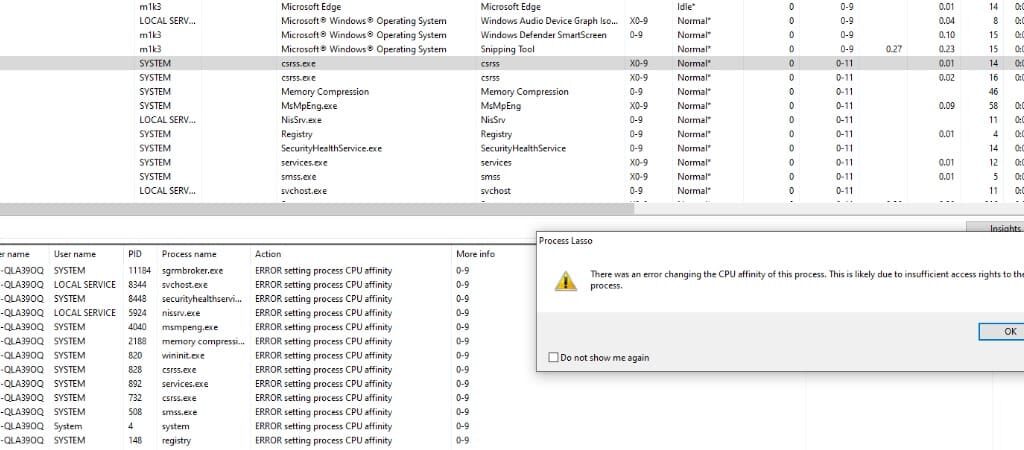 Error Adjusting Affinities: